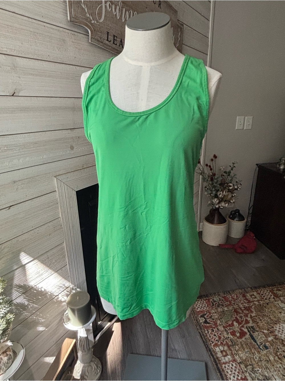 Like Green Scoop Neck Ruched Back Tank Top